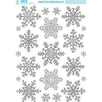 Vánoce Fólie okenní 25 x 35 cm zimní motiv - vločky stříbrné s glitrem