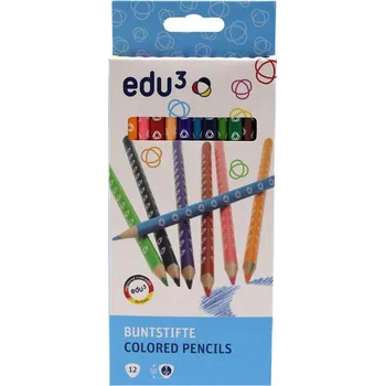 Kresba EDU3 Trojhranné pastelky K12, tuha 3 mm, 12 barev v papírové krabičce