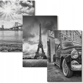 Obraz Sada obrazů na plátně s motivy města: mosty a Eiffelova věž, 3x 40x60 cm