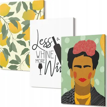 Obraz Sada nástěnných dekorací - obrazy Citrony, víno, portrét Fridy 30x20 cm