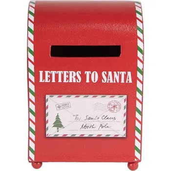 Vánoce Červená kovová dekorační schránka Letters to Santa - 14*13*19 cm