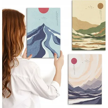 Obraz Sada nástěnných dekorací Galerie Hory pastelové, japandi styl, 3x 20x30 cm