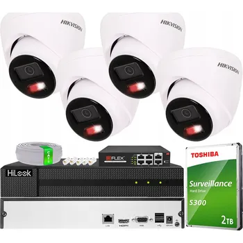 Bezpečnostní kamera Sada 4x 4MPx kopulovitá kamera VE-NC143F-LIU Hikvision Hybrid Light PoE