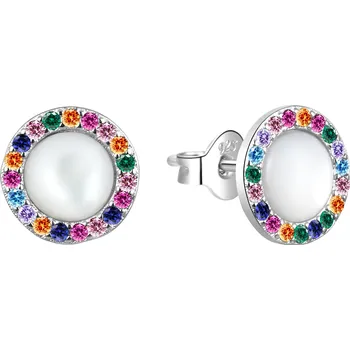 Náušnice AGATO Stříbrné náušnice s barevnými zirkony a perletí AGT-E203PC