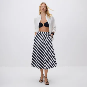 Dámská sukně Reserved - Bavlněná midi sukně - tmavomodrá - 541HV-59X - 541HV-59X-L