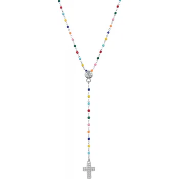 Náhrdelník AGATO Stylový stříbrný náhrdelník a barevnými kuličkami s křížkem AGT-N011C