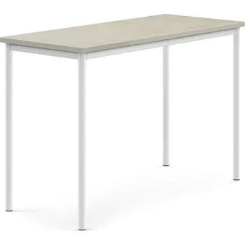 Jídelní stůl Stůl SONITUS, 1400x600x900 mm, bílé nohy, deska s linoleem, šedá