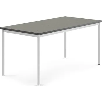 Jídelní stůl Stůl SONITUS, 1600x800x720 mm, bílé nohy, deska s linoleem, tmavě šedá