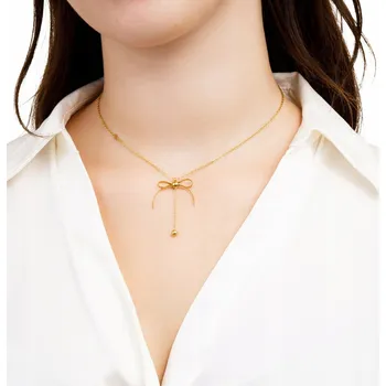 Náhrdelník Dámský náhrdelník, nerezová ocel , zlatá mašlička 40 cm + 5, jemný, decentní