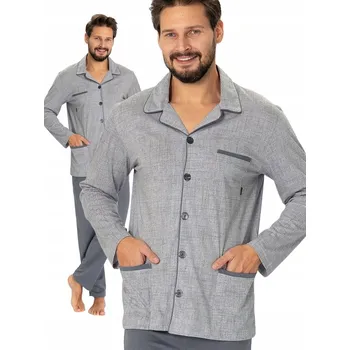 Pánské pyžamo Hotberg AMBROŻY - elegantní pánské pyžamo šedé barvy na knoflíky s límečkem, velikost XL