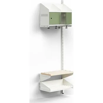 Věšák Šatní stěna ENTRY, nástěnná, přídavná sekce, 2 kovová dvířka, 1800x600x300 mm, bílá/zelená