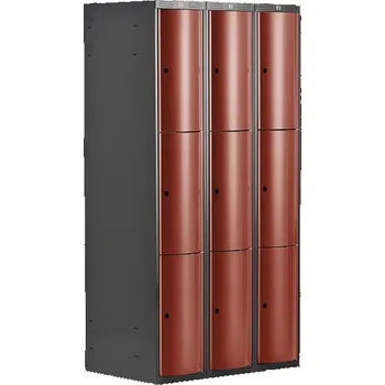 Šatní skříň Boxová šatní skříň CURVE, 3 sekce, 9 boxů, tmavě šedá, červené dveře