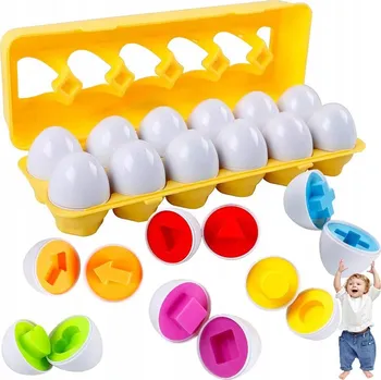 Dřevěná hračka PUZZLE SKLÁDAČKA TVARY VAJEC 12 KS MONTESSORI IMITACE VAJEC