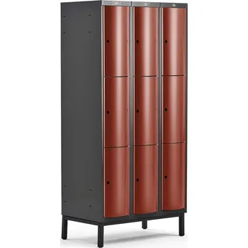 Šatní skříň Boxová šatní skříň CURVE, 3 sekce, 9 boxů, 1940x900x550 mm, nohy, červené dveře