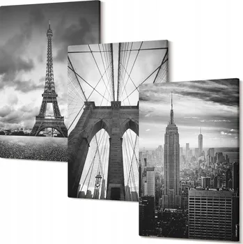 Obraz Obrazy na plátně Triptych do obývacího pokoje Věže mosty monochromatické 30x20 cm