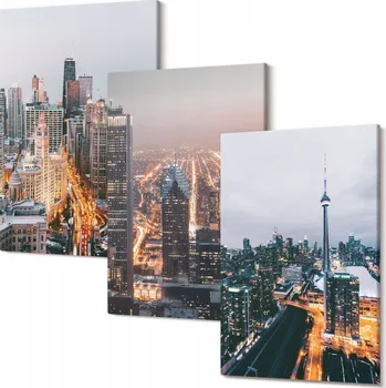 Obraz Sada obrazů na plátně Města v noci mrakodrapy světla 30x20 cm