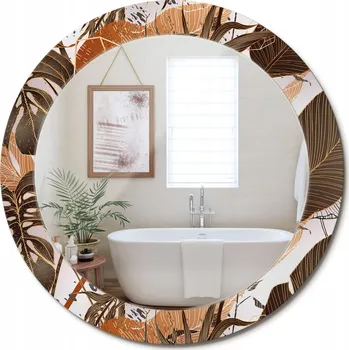Zrcadlo Stylové kulaté zrcadlo na zeď s potiskem Palmové listy průměr 70 cm