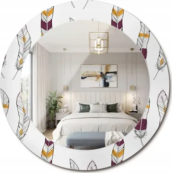Zrcadlo Kulaté dekorativní zrcadlo na zeď s potiskem Pírka, průměr 60 cm