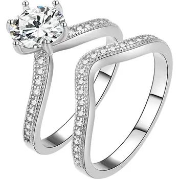 Prsten AGATO Dvojitý třpytivý prsten se zirkony AGG385 Velikost: 62 (4,44 g)