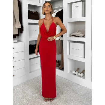 Dámské šaty Červené dlouhé přiléhavé šaty OVRIDA Velikost: ONESIZE