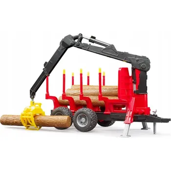 autíčko Bruder 02252 Přívěs s jeřábem, 4 kmeny stromů a drapákem