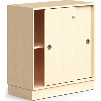 Policová skříň Skříň s posuvnými dveřmi QBUS, 1 police, sokl, úchytky, 868x800x400 mm, bříza
