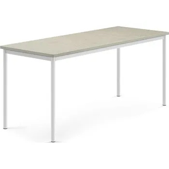 Jídelní stůl Stůl SONITUS, 1800x700x760 mm, bílé nohy, deska s linoleem, šedá
