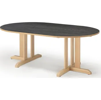 Jídelní stůl Stůl KUPOL, 1500x800x600 mm, oválný, akustické linoleum, bříza/tmavě šedá
