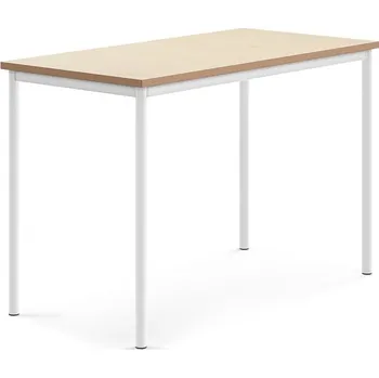 Jídelní stůl Stůl SONITUS, 1400x700x900 mm, bílé nohy, deska s linoleem, béžová