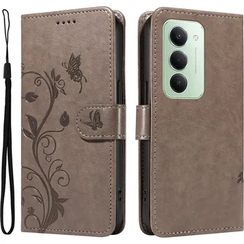 Pouzdro na mobilní telefon Flowers knížkové pouzdro na Xiaomi Redmi 15 5G (169mm) - šedé