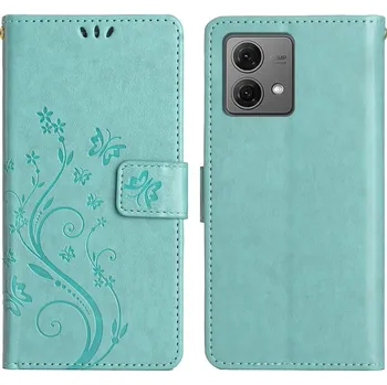 Pouzdro na mobilní telefon Flowers knížkové pouzdro na Motorola Moto G85 5G - modrozelené
