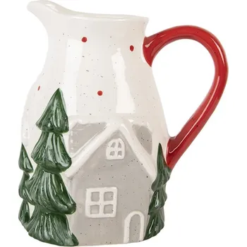 Bílo-zelený keramický džbán s domečky a stromky - 1914*20 cm