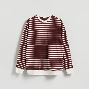 Pánská móda Reserved - Pruhované bavlněné tričko s dlouhým rukávem - hnědá - 491EX-88X - 491EX-88X-XL