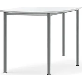 Jídelní stůl Stůl SONITUS, půlkruh, 1200x600x720 mm, stříbrné nohy, HPL deska tlumící hluk, bílá