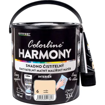 barva na zeď KITTFORT Colorline HARMONY Barva na stěnu omyvatelná, vanilka, matná, 2,5 l&nbsp;8595030517847