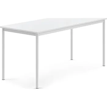 Jídelní stůl Stůl SONITUS, 1600x700x720 mm, bílé nohy, HPL deska tlumící hluk, bílá