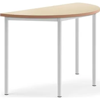 Jídelní stůl Stůl SONITUS, půlkruh, 1200x600x760 mm, bílé nohy, deska s linoleem, béžová