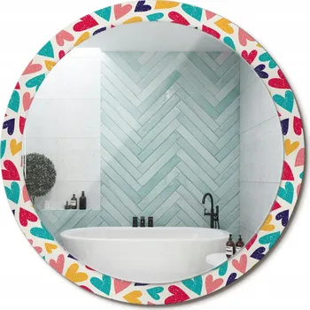 Zrcadlo Zrcadlo nástěnné s ozdobným skleněným rámem Barevná srdce průměr 100 cm