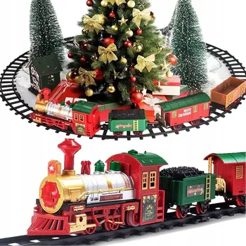 Vláček a vláčkodráha Vánoční vláček se světlem a zvukem, železnice, lokomotiva + 4 vagóny