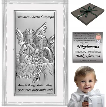 Obraz STŘÍBRNÝ OBRÁZEK Anděl strážný s Dítětem + GRAVÍROVÁNÍ