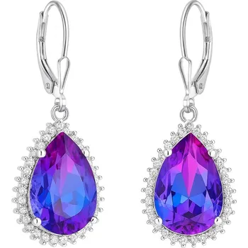 Náušnice JKB Jewel Stříbrné visací náušnice kapky s růžovo-modrým zirkonem