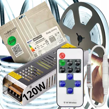 LED páska Sada LED Neon COB pásek 12V 10m 6000K STUDENÁ BÍLÁ + ZDROJ + DÁLKOVÝ OVLADAČ RF 8mm