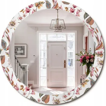 Zrcadlo Zrcadlo s potiskem do koupelny, kuchyně, předsíně, Vintage květiny, průměr 80 cm