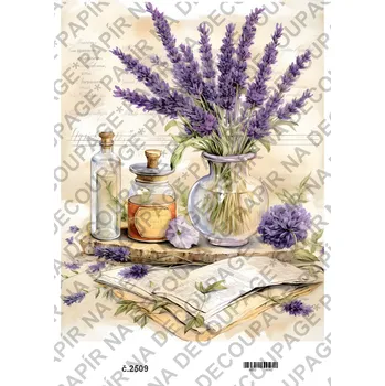 Umělecký papír Rýžový a soft papír na decoupage - Levandule vintage - KB2509 Materiál: Soft, Rozměr: A4
