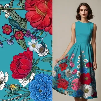 Šatovka B0278 modrá, květinová bordura, š.140