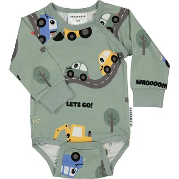 Bambusové body dětské s dlouhým rukávem Geggamoja - Green tractor Velikost: 50/56