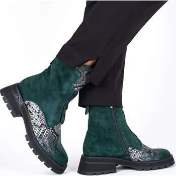 Dámské sandále Dámské zelené kotníkové boty s hadím efektem z broušené kůže Epica Velikost: 37