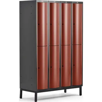 Šatní skříň Boxová šatní skříň CURVE, 4 sekce, 8 boxů, 1940x1200x550 mm, nohy, červené dveře