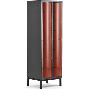 Šatní skříň Boxová šatní skříň CURVE, 2 sekce, 8 boxů, 1940x600x550 mm, nohy, červené dveře