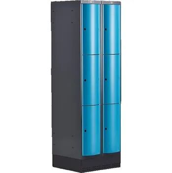 Šatní skříň Boxová šatní skříň CURVE, 2 sekce, 6 boxů, 1890x600x550 mm, sokl, modré dveře